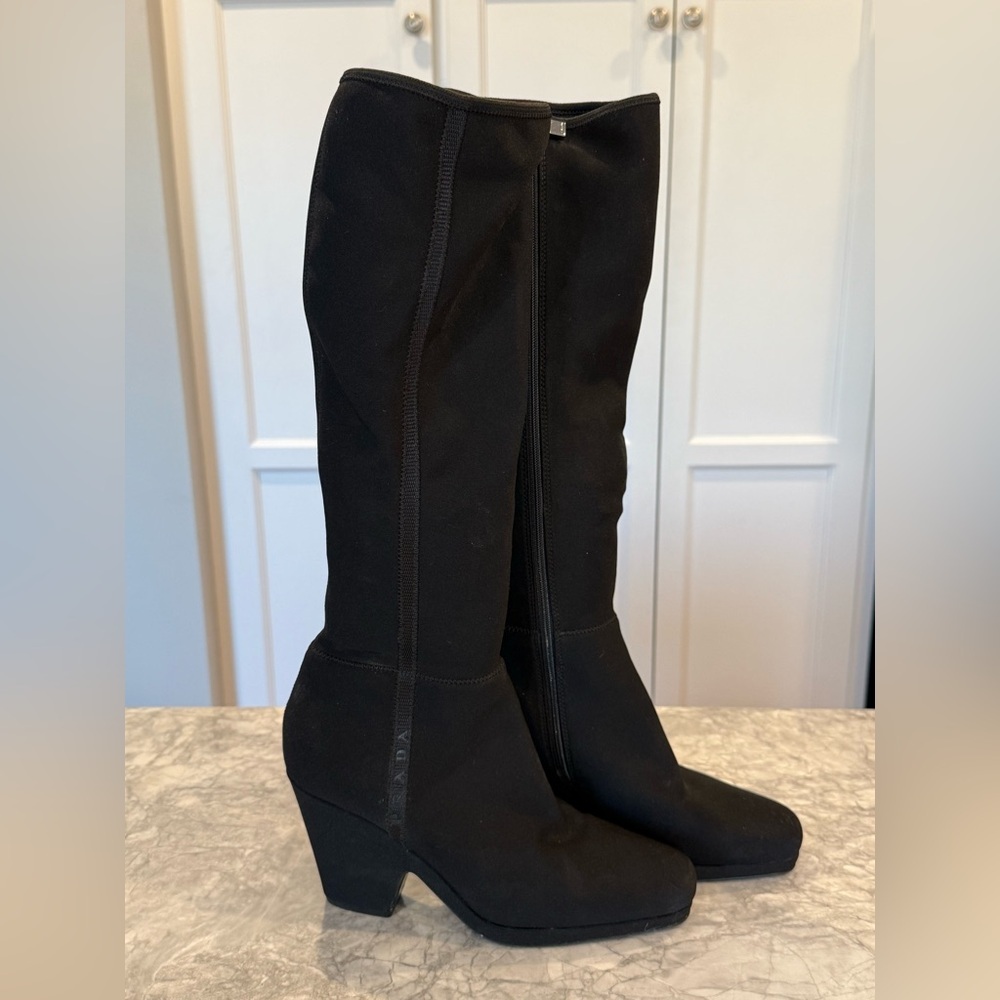 Prada Black Knee-High Heeled Boots